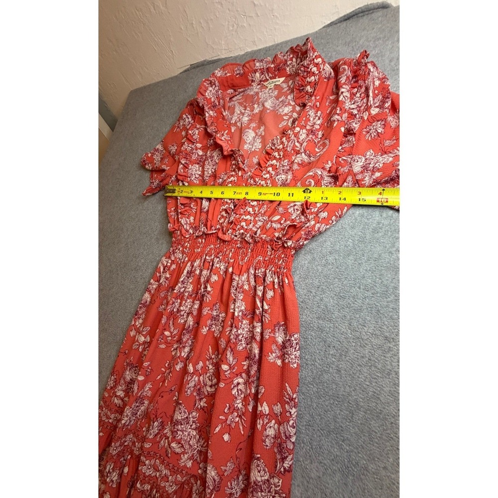 Max Studio London Coral Floral Maxi Dress Smocked Waist Boho Tiered Small - Picture 3 of 4